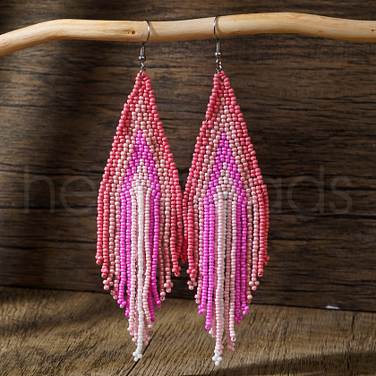 Bohemian Handmade Glass Seed Beads Tassel Dangle Earrings AE7424-8-1