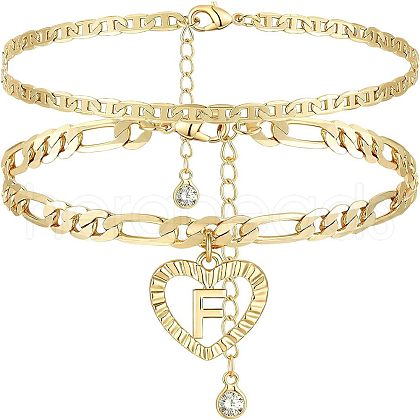 2Pcs Heart 201 Stainless Steel with Rhinestone Anklets FS-WG32213-06-1