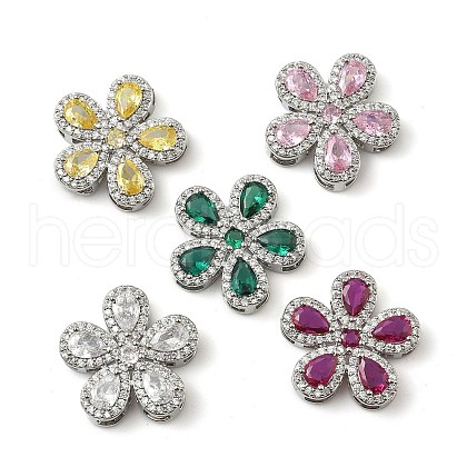Brass Pave Cubic Zirconia 5-Petal Flower Multi-Strand Links KK-I276-30P-1