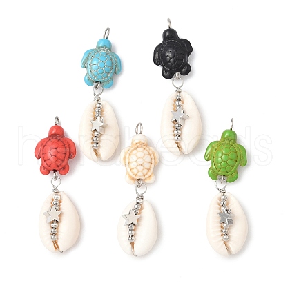 Natural Mixed Cowrie Shell Pendants PALLOY-JF03861-1