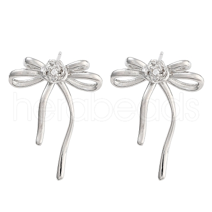 Bowknot Brass Pave Clear Cubic Zirconia Stud Earrings for Women EJEW-S216-02C-P-1
