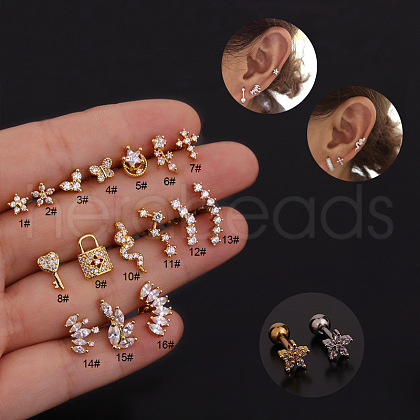 316L Stainless Steel Micro Pave Clear Cubic Zirconia Cartilage Earrings WG4CD8F-17-1