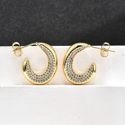 Brass Micro Pave Clear Cubic Zirconia Stud Earrings for Women EJEW-U056-04B-G-1