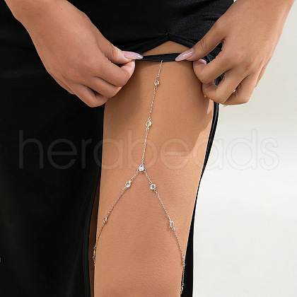 Brass Micro Pave Clear Cubic Zirconia Elastic Tape Layered Tassel Leg Chains FS-WG04B60-08-1