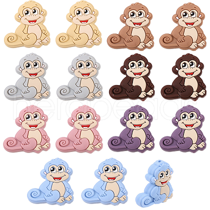 CHGCRAFT 14Pcs 7 Colors Monkey Food Grade Eco-Friendly Silicone Focal Beads SIL-CA0003-10-1