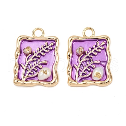 Brass Enamel & Natural Pearl Rectangle with Flower Pendants KK-K351-51G-03-1