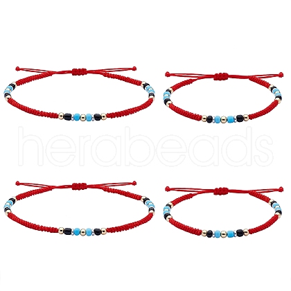 4Pcs 4 Style Glass Seed & Brass Braided Bead Bracelets and Anklets Set SJEW-SW00003-05-1