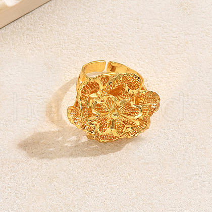 Elegant 3D Rose Adjustable Brass Cuff Rings for Women LX4476-2-1