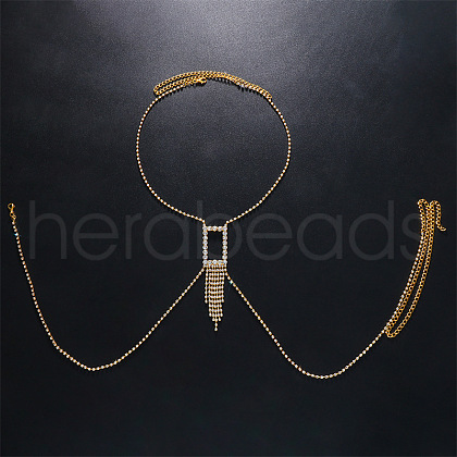 Brass Full Crystal Rhinestone Layered Body Chains for Women WGC40AB-01-1