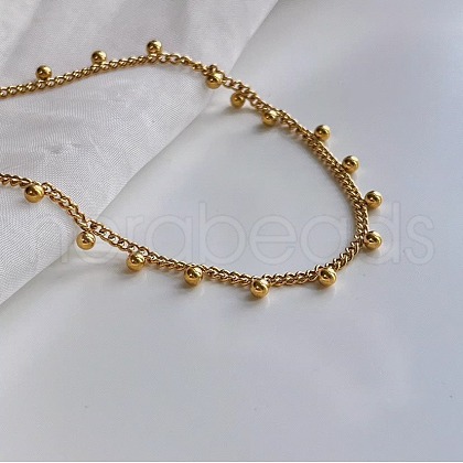 Stainless Steel Round Beads Tassel Twisted Chain Necklaces for Women FS-WG442A8-01-1
