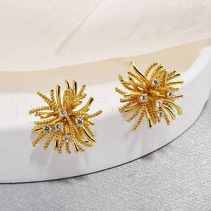 Brass Micro Pave Clear Cubic Zirconia Stud Earrings EJEW-S270-04G-1