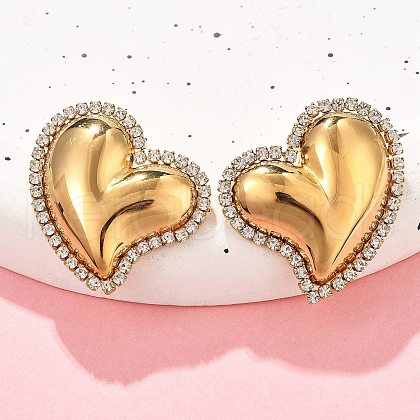 Heart 304 Stainless Steel Micro Pave Clear Cubic Zirconia Stud Earrings EJEW-V016-01G-01-1
