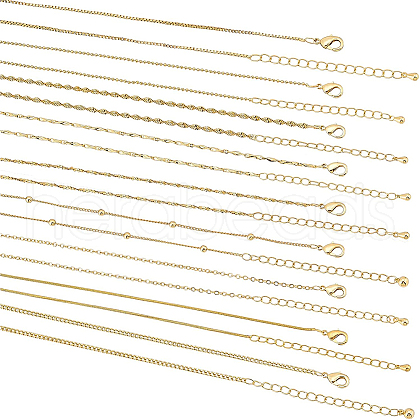BENECREAT 9Pcs 9 Style Brass Chain Necklaces Set for Men Women NJEW-BC0001-08-1