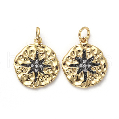 Brass Micro Pave Clear Cubic Zirconia Hammered Pendants KK-I658-65-1