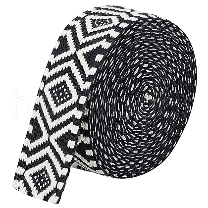 5 Yards Ethnic Style Polycotton Jacquard Rhombus Ribbon OCOR-WH0078-167D-1
