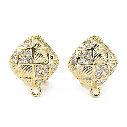 Rhombus Brass Micro Pave Cubic Zirconia Stud Earrings Finding KK-E083-06G-1