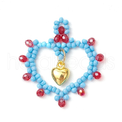 Glass Seed Beaded Heart Pendants PALLOY-MZ00588-04-1