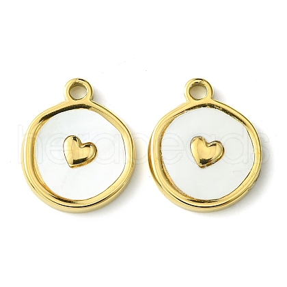 Ion Plating(IP) 304 Stainless Steel Pave Shell Flat Round Charms with Heart X-FIND-Z028-06G-1