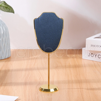Bust Shaped Microfiber Necklace Display Stands with Golden Tone Aluminum Alloy Support ODIS-H006-01C-1