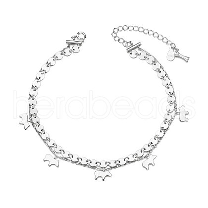 SHEGRACE 925 Sterling Silver Multi-strand Puppy Charm Anklet JA80A-1