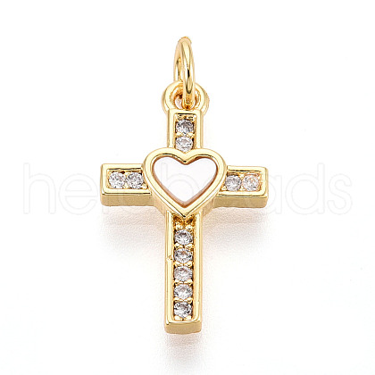 Brass Micro Pave Clear Cubic Zirconia Pendants KK-N268-11G-1