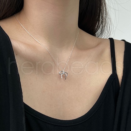 Bowknot 925 Sterling Silver Pendant Cable Chain Necklaces for Women FS-WG65D1C-01-1