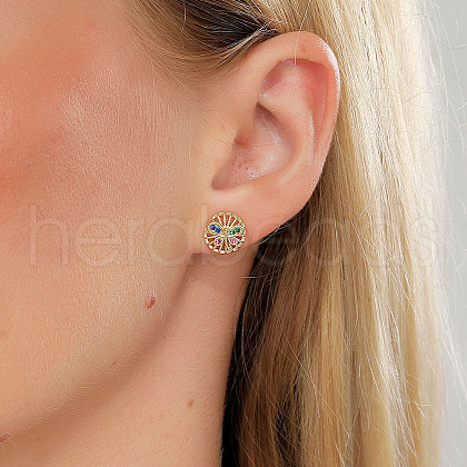 Elegant Brass Flat Round with Butterfly Stud Earrings ND1367-1