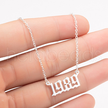 1989 Birth Year Number 201 Stainless Steel Pendant Cable Chain Necklaces FS-WGB5F08-07-1