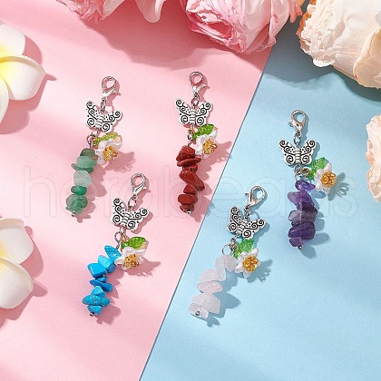 Synthetic Turquoise & Natural Amethyst & Rose Quartz & Red Jasper & Green Aventurine Chips Beads Pendant Decorations HJEW-JM03113-1