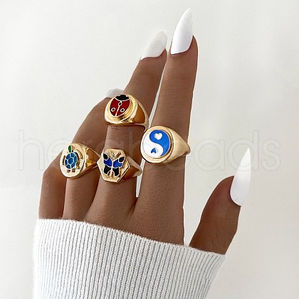 Alloy Enamel Cuff Rings & Finger Rings Set FS-WGD5716-03-1
