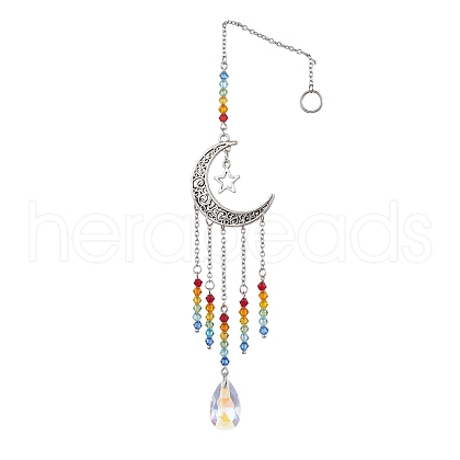 Moon & Star Tibetan Style Alloy Charm Hanging Ornaments HJEW-TA00246-1