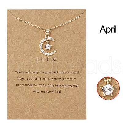 Moon & Star Alloy Rhinestone Birth Stone Pendant Necklaces WG0039E-04-1