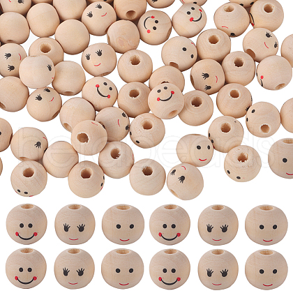 Gorgecraft 150Pcs 3 Styles Printed Wood Beads WOOD-GF0001-98-1