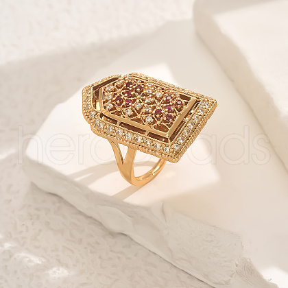 Brass Micro Pave Cubic Zirconia Geometric Statement Finger Rings for Women LY2631-2-1