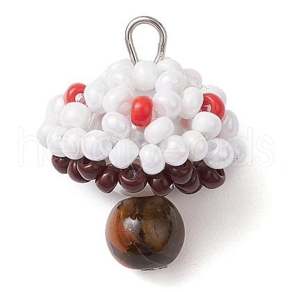 Seed Beads & Natural Tiger Eye Beaded Charms PALLOY-MZ00333-01-1