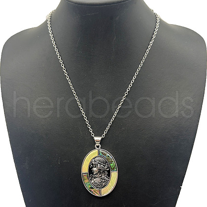 Alloy Pave Natural Abalone Shell Yellow Shell Pendant Necklaces FH7410-6-1