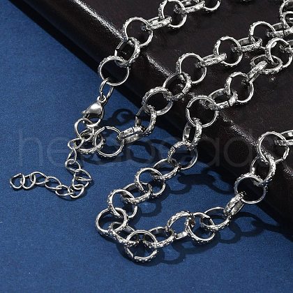 304 Stainless Steel Textured Rolo Chain Necklaces for Women NJEW-U050-01P-1