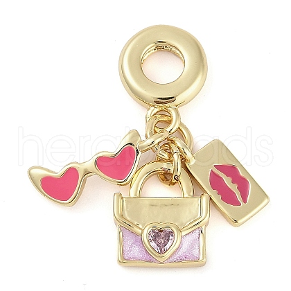 Rack Plating Brass Clear Cubic Zirconia Makeup European Dangle Charms X-KK-P287-34D-G-1