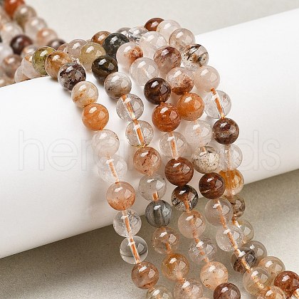 Natural Thousand Layer Lodolite Quartz Beads Strands G-M451-A01-6mm-1