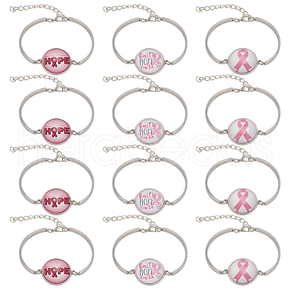  12Pcs 3 Colors Word HOPE Glass Link Bracelets BJEW-NB0001-12-1