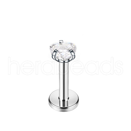 Stainless Steel Clear Cubic Zirconia Threadless Labret Stud WGC142D-01-1