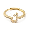 Rack Plating Brass Cubic Zirconia Arabic Letters Adjustable Rings for Women RJEW-S407-10G-14-2