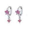 925 Sterling Silver Cubic Zirconia Plum Blossom Hoop Earrings IM8168-10-2