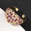 Heart Brass Micro Pave Cubic Zirconia Cuff Rings for Women RJEW-A069-11G-5