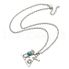 Letter A~Z Antique Silver Plated Alloy with Synthetic Turquoise Pendant Necklaces NJEW-G080-01K-3
