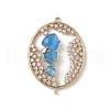 Brass Micro Pave Clear Cubic Zirconia and Glass Oval Connector Charms KK-I276-31G-B-2
