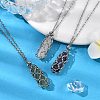 3Pcs 3 Styles Natural Rose Quartz & Green Aventurine & Amethyst Macrame Pouch Faceted Bullet Pendant Necklaces NJEW-JN05090-2