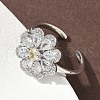 Flower Brass Micro Pave Cubic Zirconia Cuff Rings for Women RJEW-A069-01B-P-2