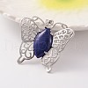 Butterfly Platinum Tone Brass Natural Lapis Lazuli Pendants G-M288-11-1