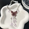 Butterfly Alloy Rose Rhinestone Pendant Necklaces for Women FS-WGF6542-01-4